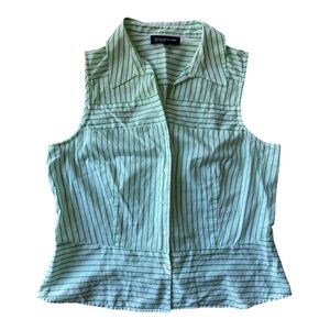 Jones NY signature striped Green and White Button Down sleeveless peplum shirt L